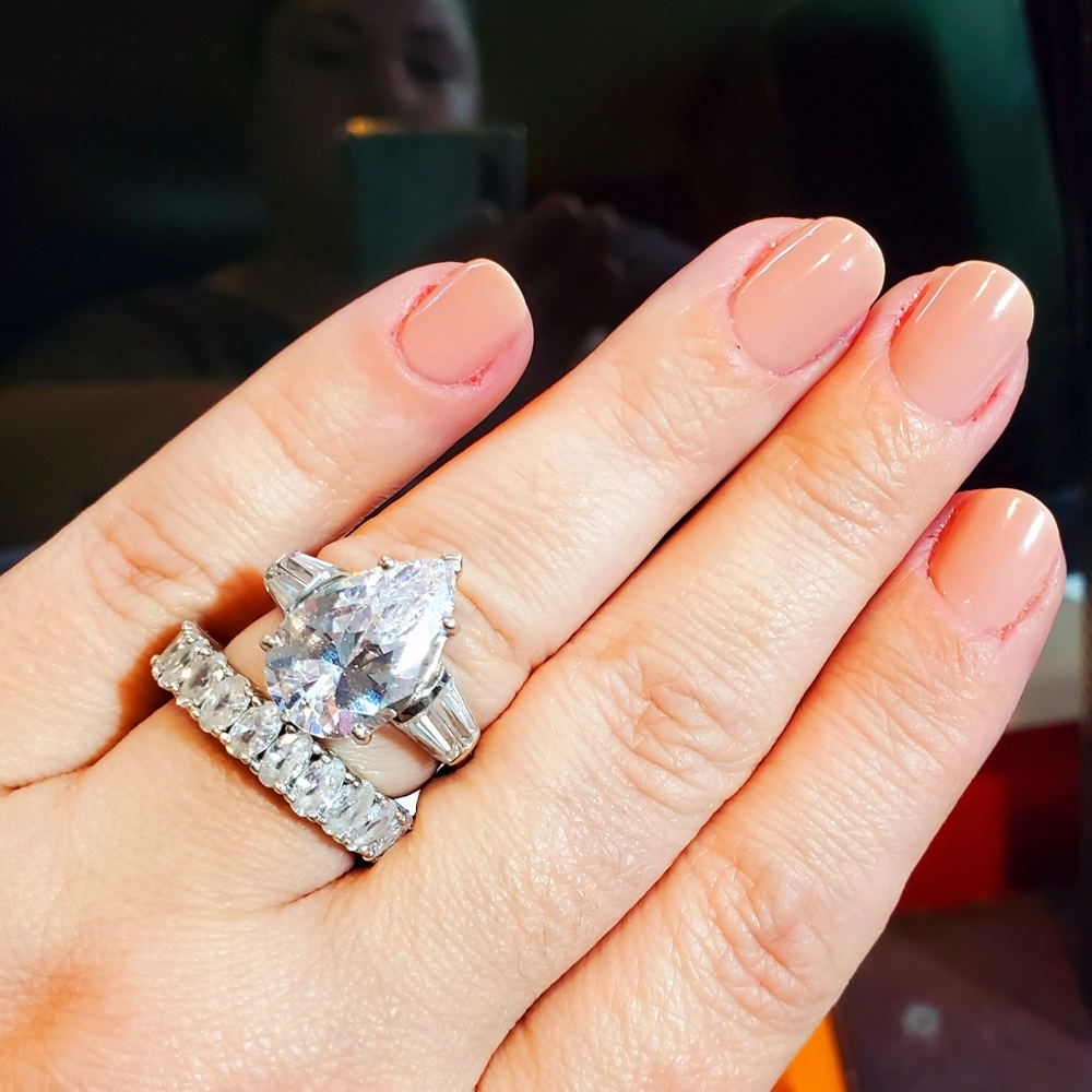 WOW! YOUR WEDDING SET IS GORGEOUS. Large SS CZ 2 piece solitaire/eternity band.